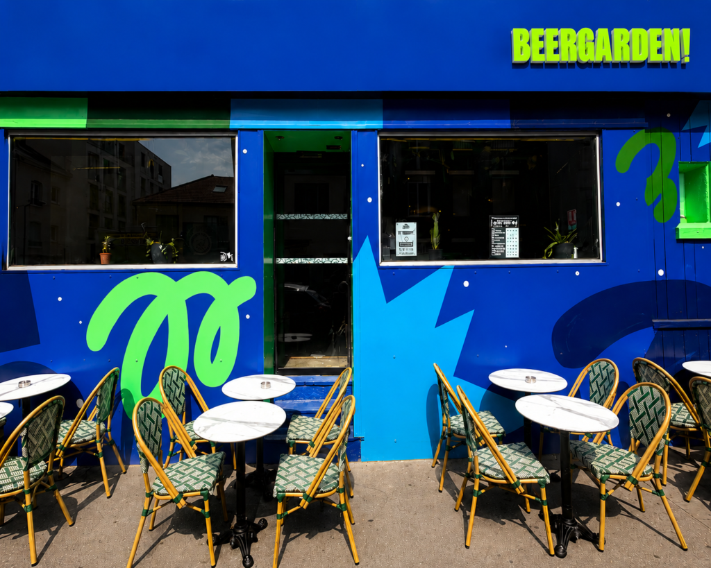 Terrasse extérieur pour le restaurant Beer Garden à Reims.